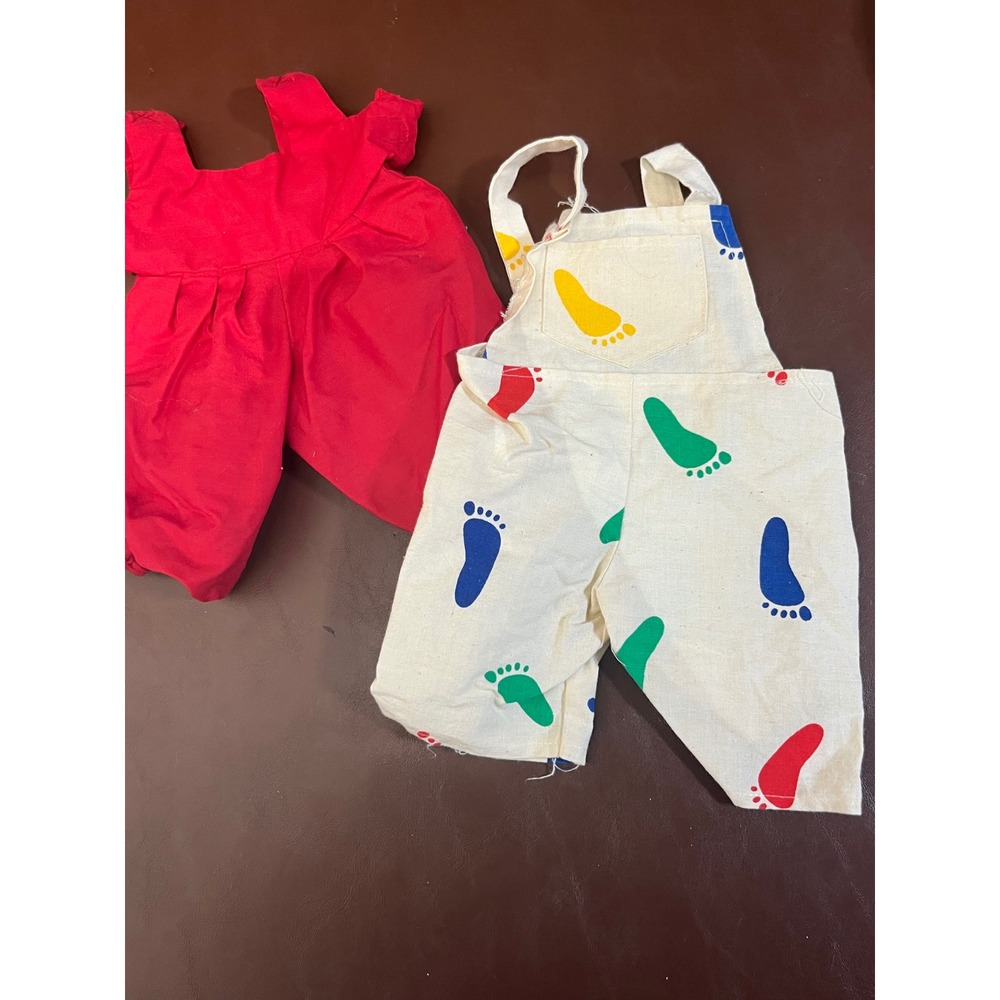 Vintage Handmade Baby Set Red Bubble Romper  Overalls Cabbage Patch Doll Clothes